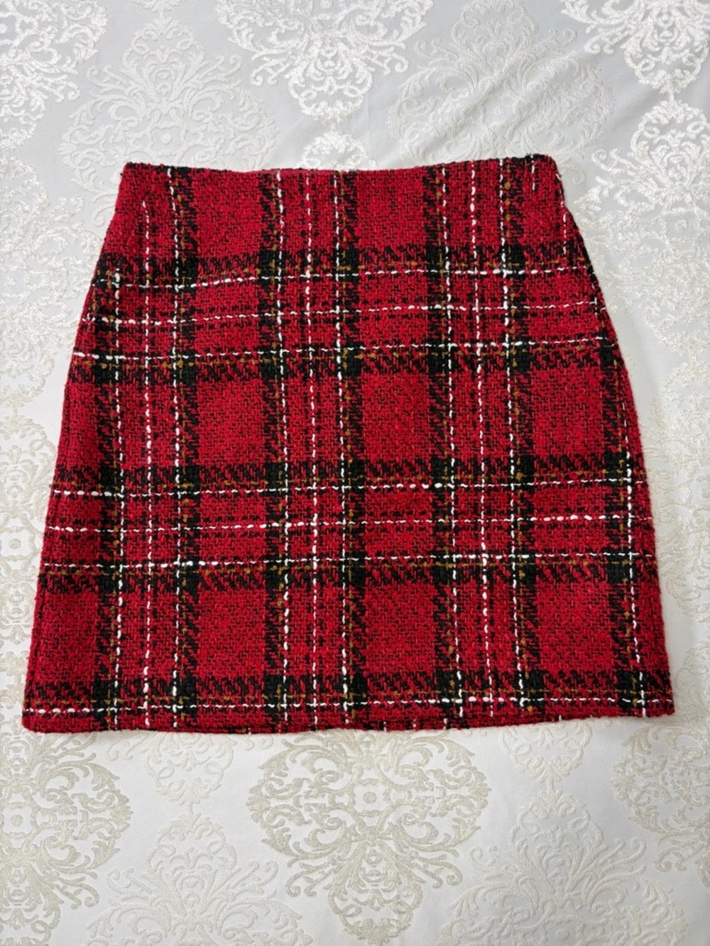 Loft Red Plaid Tweed Classic Mini Skirt New With Tags Size 2